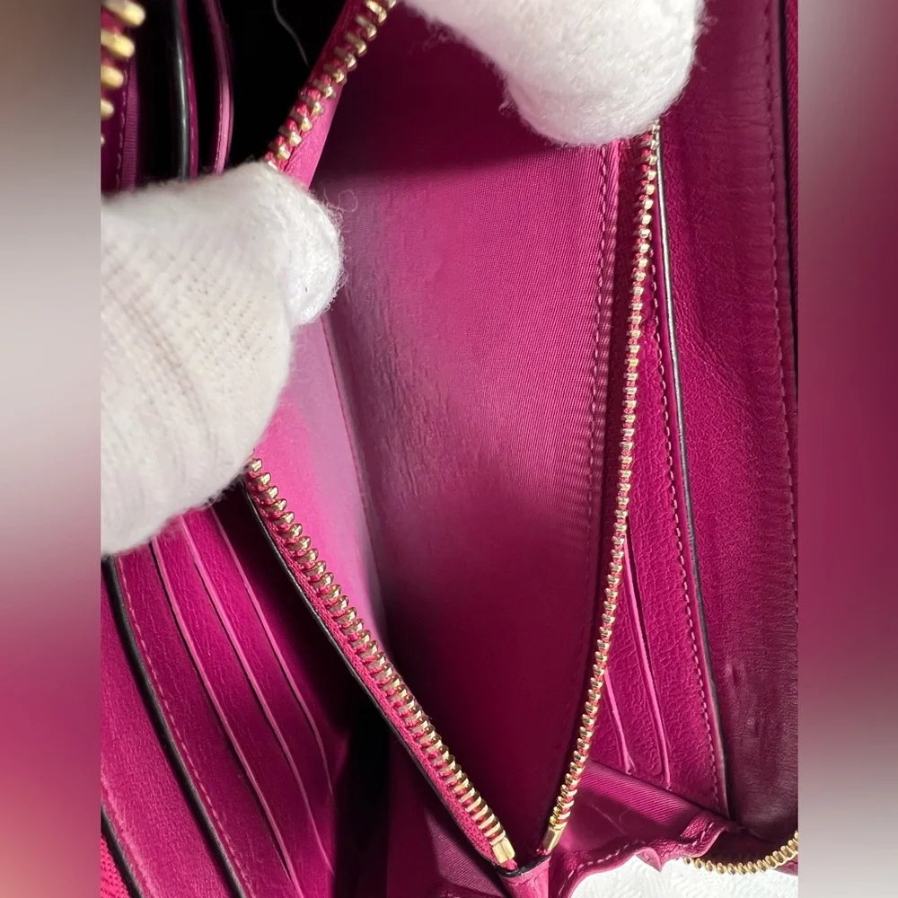 1009: Christian Dior Diorissimo Leather Zip Continental Wallet Black Fuchsia